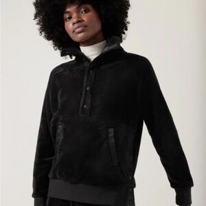 Athleta Recover Cozy Snap Front Sweatshirt Black Size Medium